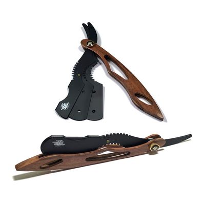 Classic Style Wooden Handle and Steel Blade Professional Shaving Razor - Barber Straight Edge Razor Blade Folding Knife Cut Throat All Purpose Shaver