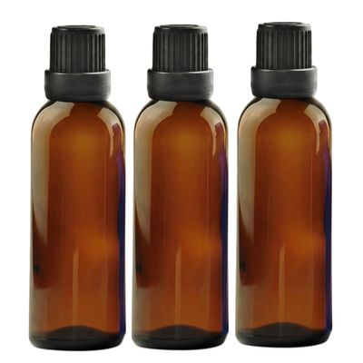 3 Pack 50ml/1.7oz Amber Glass Dropper Bottles, Light-Proof Leak-Proof with Dropper Inner Plug & Black Threaded Cap for Essential Oils, Aromatherapy, DIY Crafts, Travel Storage