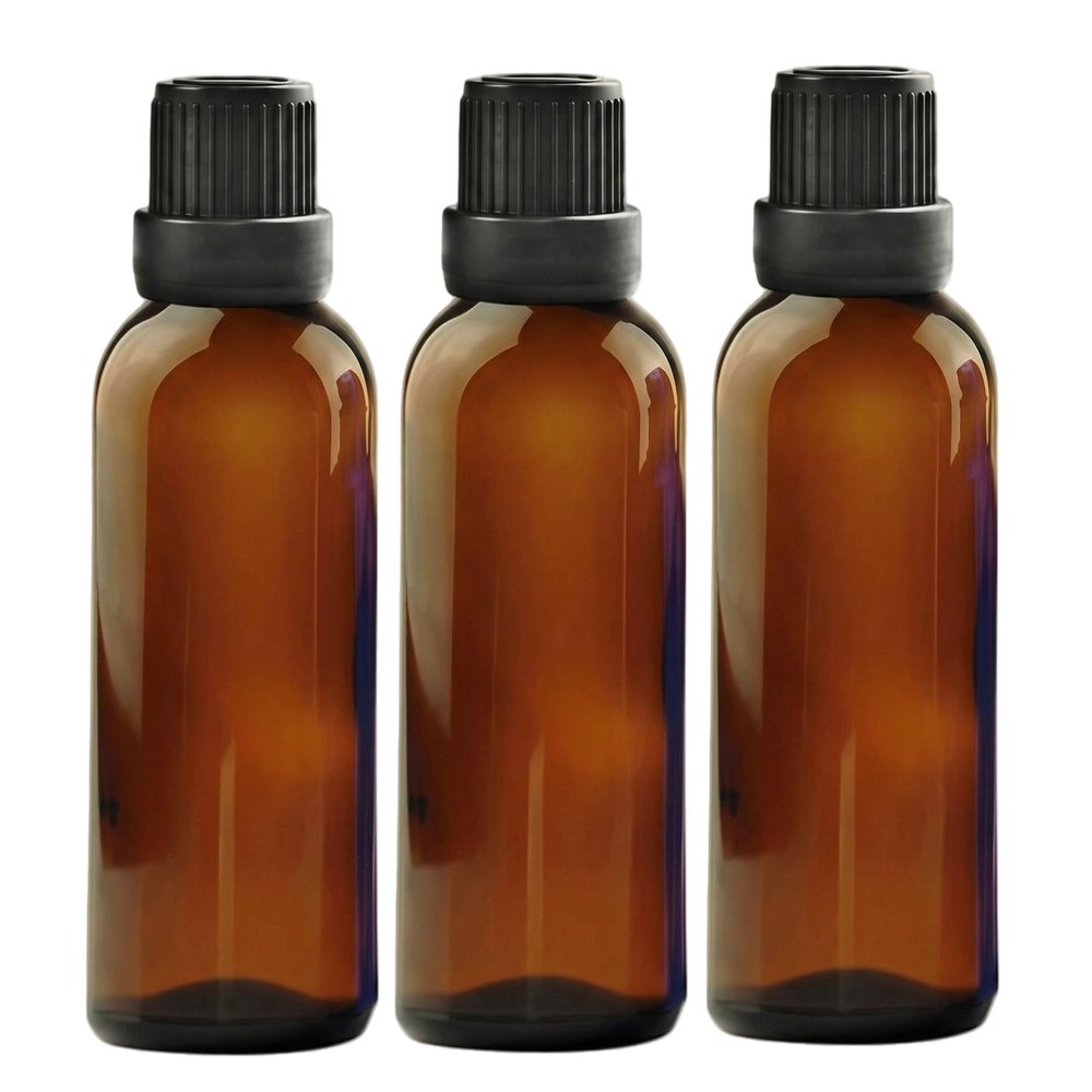 3 Pack 50ml/1.7oz Amber Glass Dropper Bottles, Light-Proof Leak-Proof with Dropper Inner Plug & Black Threaded Cap for Essential Oils, Aromatherapy, DIY Crafts, Travel Storage