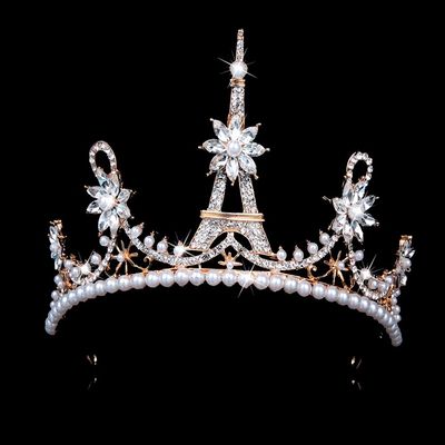 Shineweb Gorgeous Eiffel Tower Rhinestone Crown Women Royal Wedding Bridal Tiara Jewelry Hair Scrunchies Bands Golden