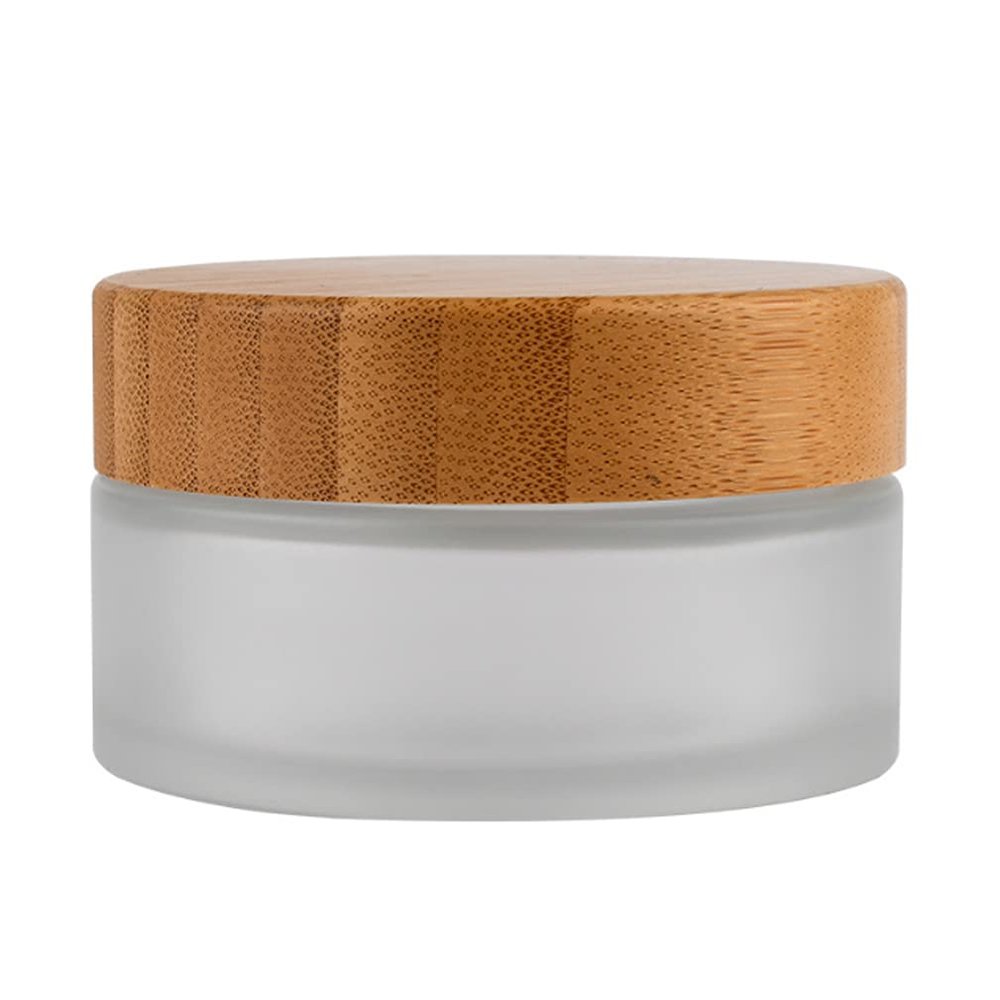 100g 100ml Frosted Glass Cream Jar Cosmetic Container with Inner Liners and Natural Bamboo lids Refillable Straight Sided Glass Cosmetic Jars Travel Toiletries Bottle Sample Jars for Lotion Cream