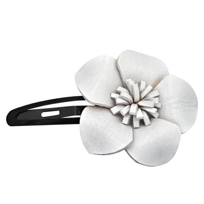AeraVida Genuine White Leather Sweet Azalea Flower Barrette Hair Pinch Clip | Classic Hair Pinch Clip for Women | Leather Hair Pin | Gift for Daughter, Mothers Day, Gift for HER, Statement Fashion