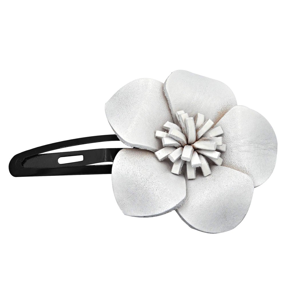 AeraVida Genuine White Leather Sweet Azalea Flower Barrette Hair Pinch Clip | Classic Hair Pinch Clip for Women | Leather Hair Pin | Gift for Daughter, Mothers Day, Gift for HER, Statement Fashion