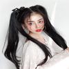 Yanamy 24" Long Straight Twin Ponytail Hair Extensions Ribbon Cosplay Pony Tails for Cutey, Dark Brown view 3