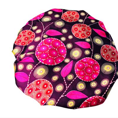 2Chique Boutique Women's African Ankara Print Satin Bonnet Multi Color Patterns (Purple/Multi, Large)