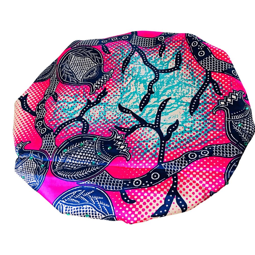 2Chique Boutique Women's African Ankara Print Satin Bonnet Multi Color Patterns (Pink/Multi, Regular)