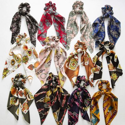 12PCS Women Girls Boho Hair Scrunchies Satin Silk Ponytail Holder Hair Rope Cute Rabbit Ear Bow Bowknot Scrunchie Bobbles Elastic Hair Ties Rubber Bands (12pcs)