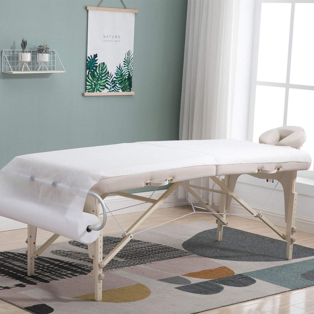 2 Reets Disposable Non-Woven Massage Table Sheets, 30gms Thick Soft Massage Table Paper Roll, Durable Bed Paper for Massage, Spa, Tattoo and Exam Tables, 31x70 Inch