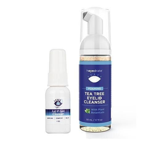 Heyedrate Foaming Tea Tree Face Wash & Eyelid Cleanser and Lid & Lash Cleanser Spray Bundle - Natural, Organic Cleanser with Aloe Vera - Gentle, Pure Hypochlorous Acid Spray for Eye Irritation (1oz.)