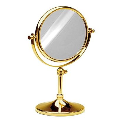 Windisch Free Standing, Extendable, Round Double-Faced Mirror, Chrome/Gold, 5XOP Magnification