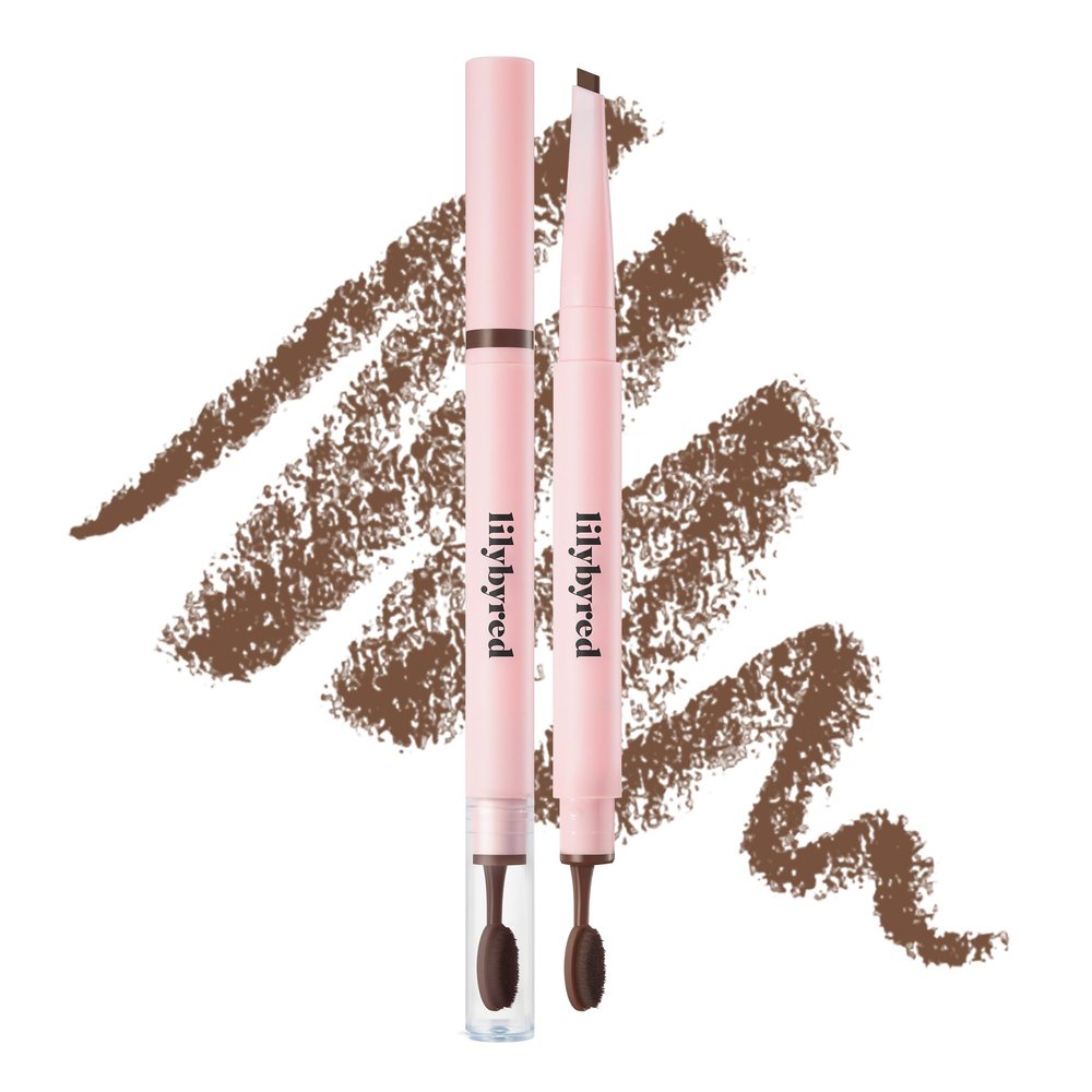 lilybyred Hard Flat Brow Pencil | Korean Flat-Tip Eyebrow Pencil, Wood-Like Auto Formula, Toothbrush-Style Blending Brush, Smudge-Proof, Sweat-Resistant, Natural Finish, 0.005 oz. (04 Dark Brown)