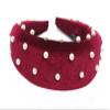 Soho Style Padded Hair Headband  Elegant Head Wrap Wide Hoop Velvet Pearl Embellished Fashion Thick Accessories Headwear for Women Girls AC8464 Red view 2