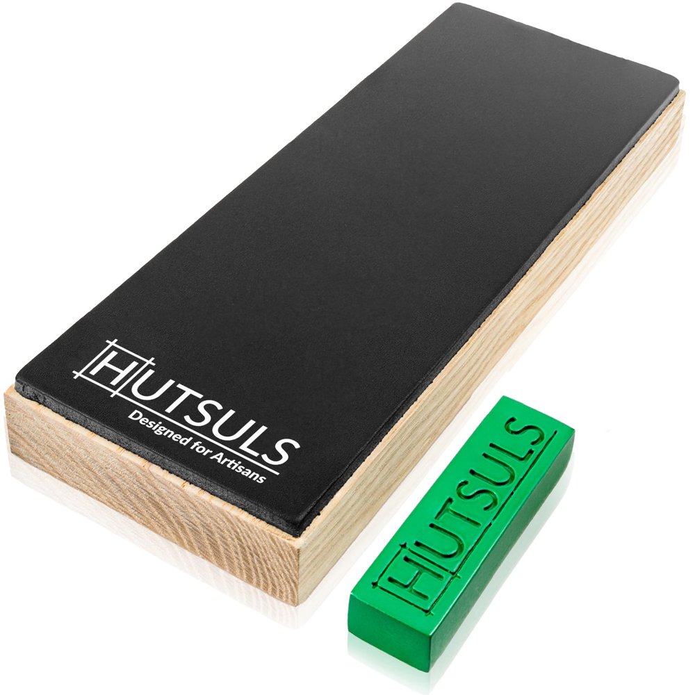 Hutsuls Leather Strop Block with Compound - Get Razor-Sharp Edges with Non-Slip Leather Stropping Block & Step-by-Step Guide Included