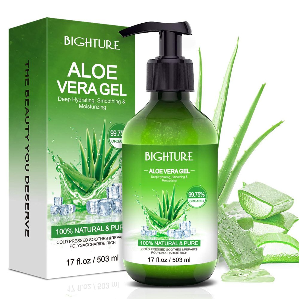 BIGHTURE Aloe Vera Gel for Face - Organic Aloe Vera Gel from 100 Percent Pure Aloe Vera Use to Skin Sunburn Relieve, Soothing and Firming
