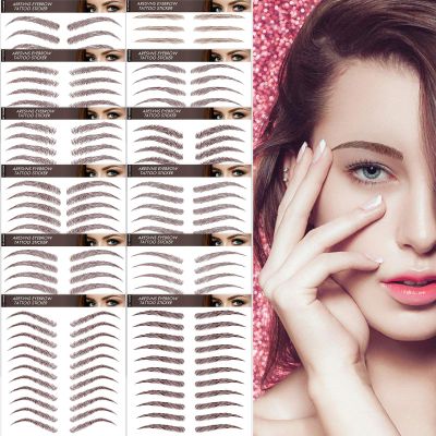 4D Eyebrow Tattoo Realistic 132 Pairs,Eyebrow Transfer Sticker for Eyebrows Makeup Tools,New Improved Fake Eyebrows,Waterproof Long Lasting Imitation Eyebrows-Brown