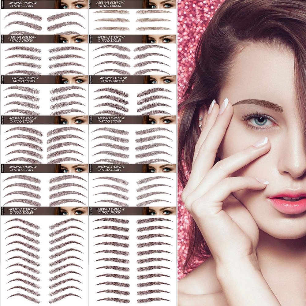 4D Eyebrow Tattoo Realistic 132 Pairs,Eyebrow Transfer Sticker for Eyebrows Makeup Tools,New Improved Fake Eyebrows,Waterproof Long Lasting Imitation Eyebrows-Brown