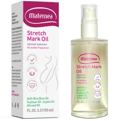 Maternea Stretch Mark Oil for Pregnancy  Nourishing Body and Belly Oil for Pregnant Women with Natural Oils and Vitamin E  Helps Moisturize and Comfort Stretching Skin  3.3 fl oz (100 ml)