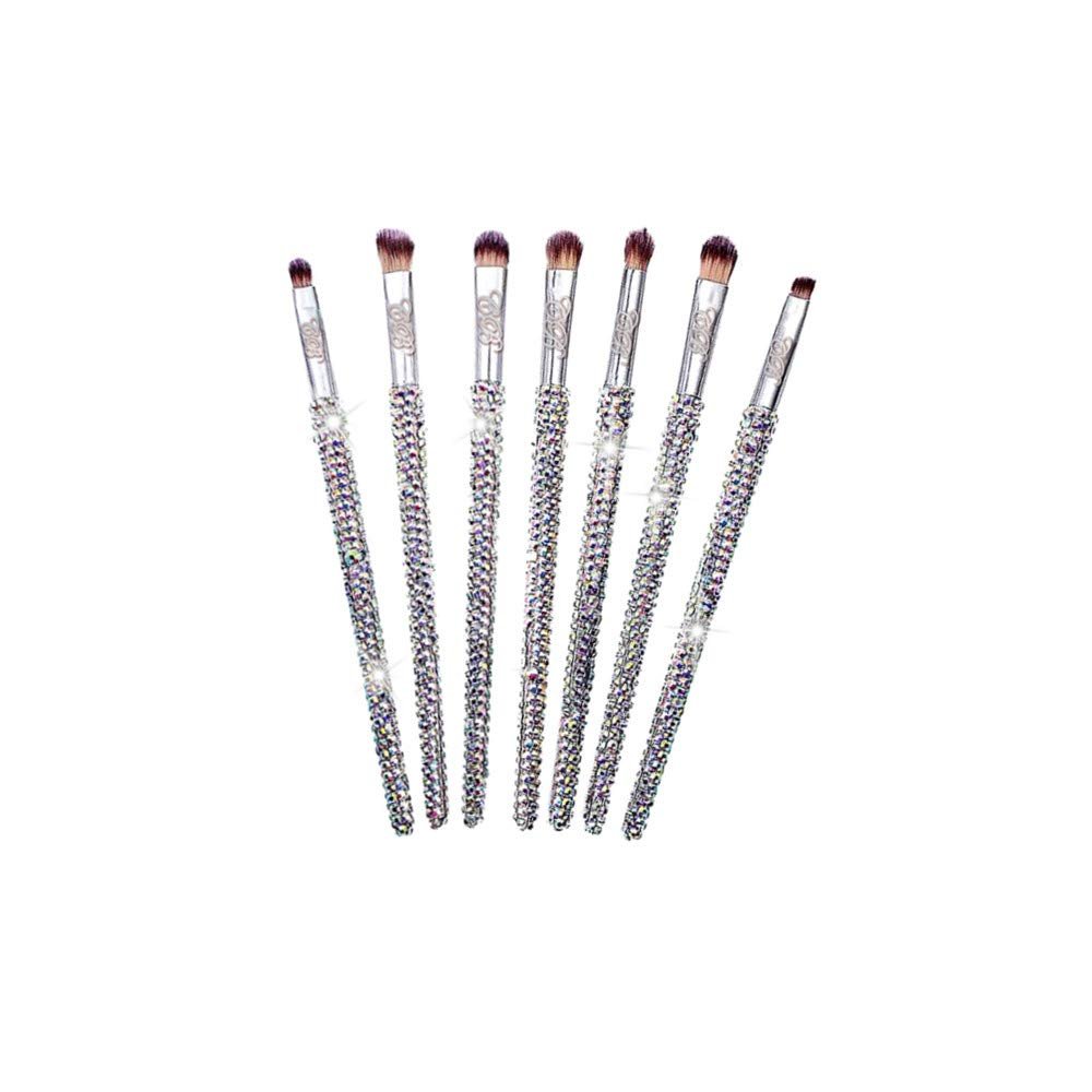 CRYSTALS BEAUTY Shiny Sparkle Luxury Crystal Bling Out Rhinestone Makeup Brush Set (7 pc, Silver)