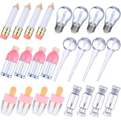 24 Pieces Novelty Empty Lip Gloss Tubes Bulk, Ice Cream and Funny Light Bulb Shaped Lipstick Balm Tube, Creative Lollipop Shape, Bottle and Candy Lipstick Glaze Tube, Pencil Lip Oil Bottles, 6 Styles