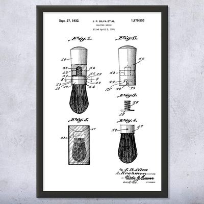 Framed Shaving Brush Print, Barber Shop Art, Barber Gift, Bathroom Decor, Stylist Gift, Salon Wall Art, Shaving Gift Black & White (11x14)