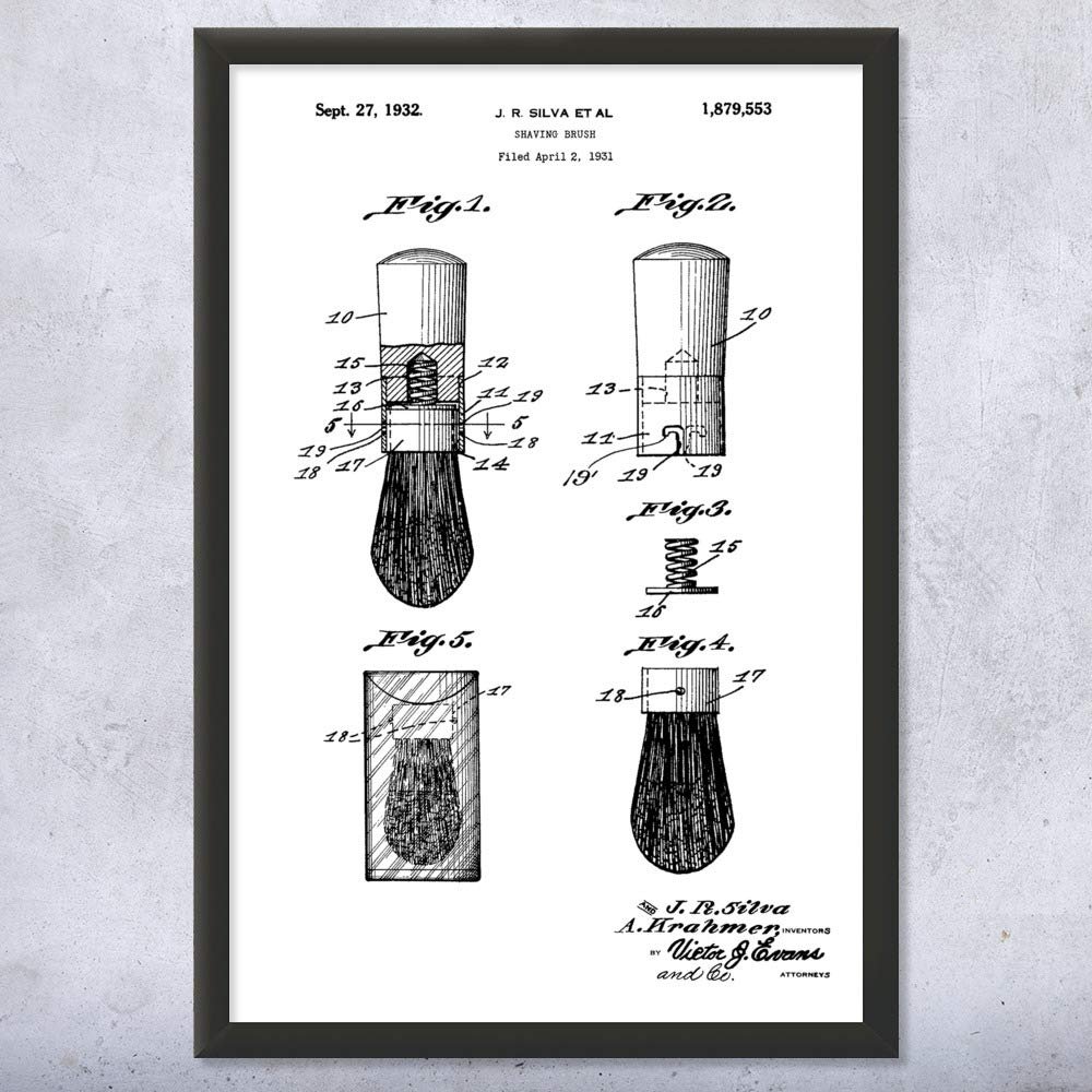 Framed Shaving Brush Print, Barber Shop Art, Barber Gift, Bathroom Decor, Stylist Gift, Salon Wall Art, Shaving Gift Black & White (11x14)