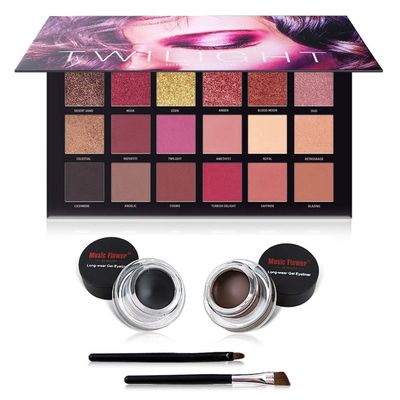 UCANBE 18 Color Eyeshadow Palette + 2 In 1 Black and Brown Gel Eyeliner Makeup Set,Matte Shimmer Metallic Glitter Eye Shadow Liner Cosmetics Gift Kit