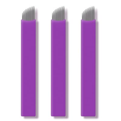 50pcs Purple Microblading blades Nano 0.16mm Semi Permanent Makeup Eyebrow Tattoo needles 12 Slope (12F)