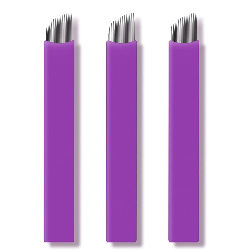 50pcs Purple Microblading blades Nano 0.16mm Semi Permanent Makeup Eyebrow Tattoo needles 12 Slope (12F)