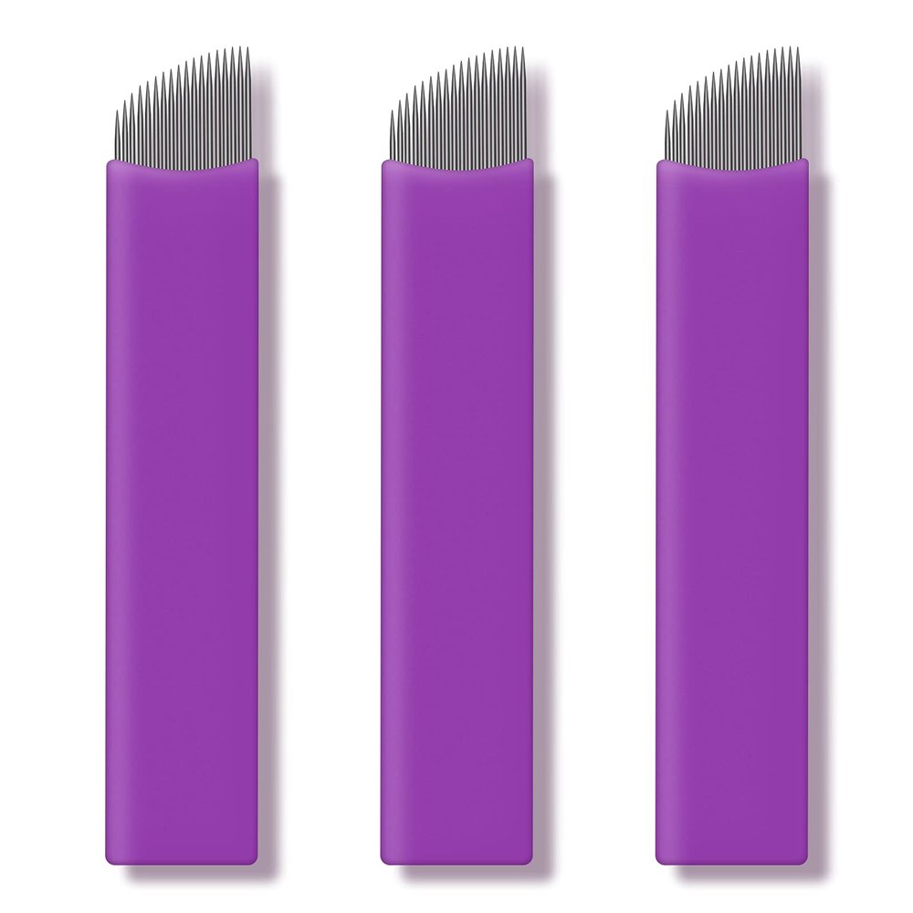50pcs Purple Microblading blades Nano 0.16mm Semi Permanent Makeup Eyebrow Tattoo needles 12U,14U,16U,18U,21U,12F,14F,16F,18F,21F (18F)