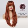 OUFEI 24 Inches Long Straight Auburn Layered Natural Synthetic Hair Wigs for Women with Dark Roots for Daily Party Use view 2