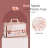 Joligrace Makeup Train Case Professional - 13.5 Inch Portable Artist Lockable Aluminum Cosmetic Organizer Storage Box with 4 Fixed Dividers Trays 2 Locks and Shoulder Strap Rose Gold view 2