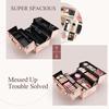 Joligrace Makeup Train Case Professional - 13.5 Inch Portable Artist Lockable Aluminum Cosmetic Organizer Storage Box with 4 Fixed Dividers Trays 2 Locks and Shoulder Strap Rose Gold view 3