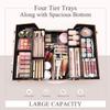 Joligrace Makeup Train Case Professional - 13.5 Inch Portable Artist Lockable Aluminum Cosmetic Organizer Storage Box with 4 Fixed Dividers Trays 2 Locks and Shoulder Strap Rose Gold view 4