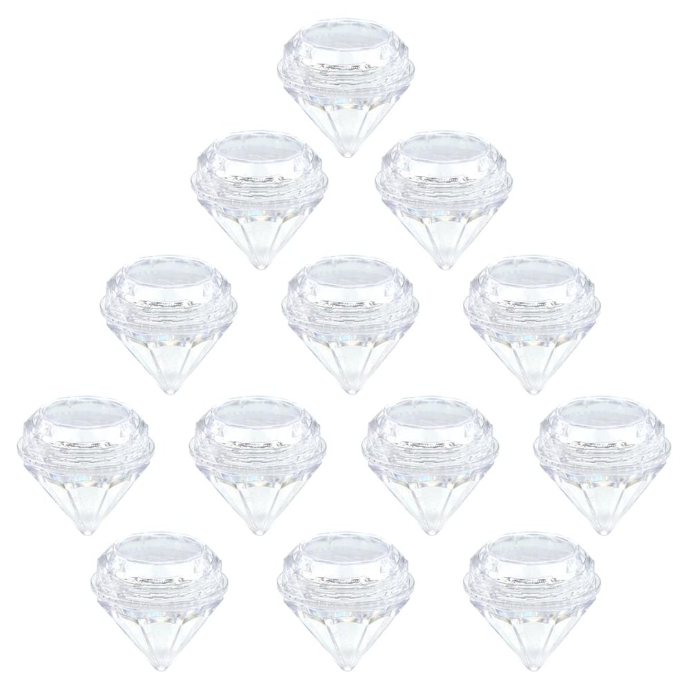 Ewanda store 100Pcs 5Gram Empty Diamond Shape Plastic Clear Cosmetic Refillable Pot Jars Bottles Make up Cosmetic Containers with Lids for Eye Shadow Lip Balm Face Creams Lotion Nail Powder