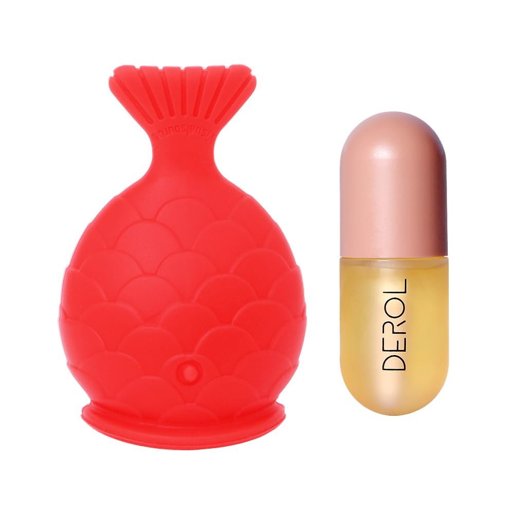MonLiya Lip Plumper Tool+Lip Plumper Gloss Set,Fish Shape Lip Enhancer Plumper Device Natural Pout Mouth Tool Lip Serum Care Moisturizing Lip Plumping Big Sexy Mouth