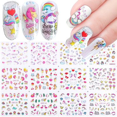 Unicorn Nail Art Stickers Water transfer Nail Decals Cute Stars Moons Flamingo Rainbows Unicorns Nail Stickers for Girls Women Kids DIY Manicure Design Nail Decoration Accessories (12 Sheets)