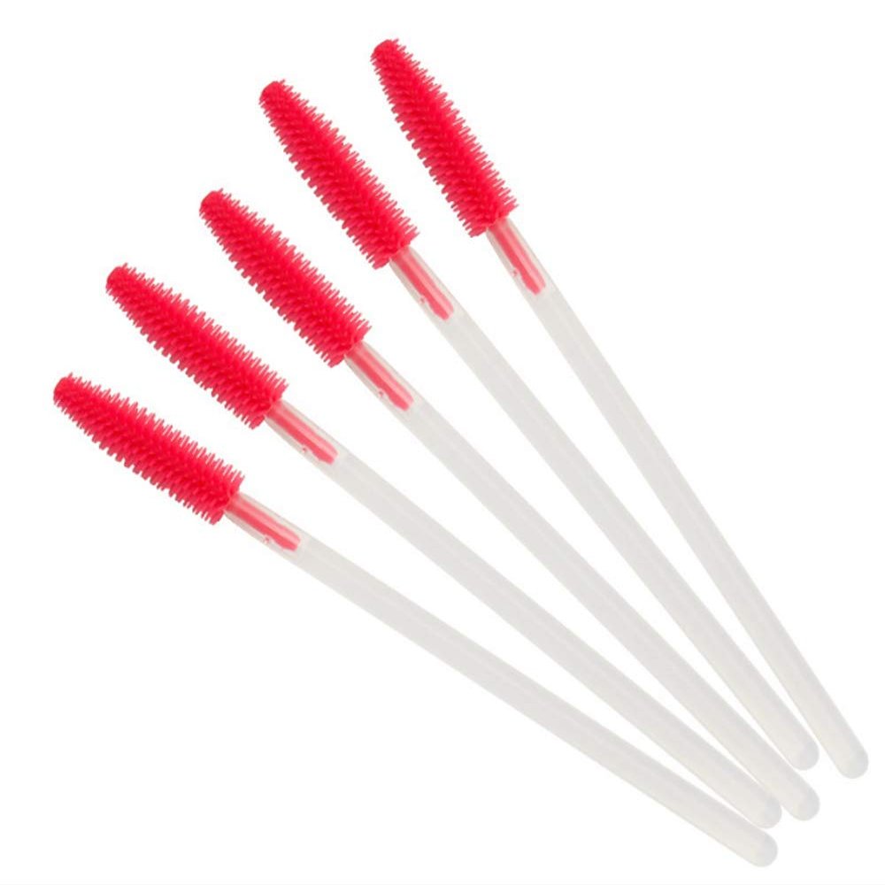 ADAMAI Professional Disposable Silicone Eyelash Mascara Brushes Wands Applicator Makeup Kits (Pack of 100, Transparent deep pink)