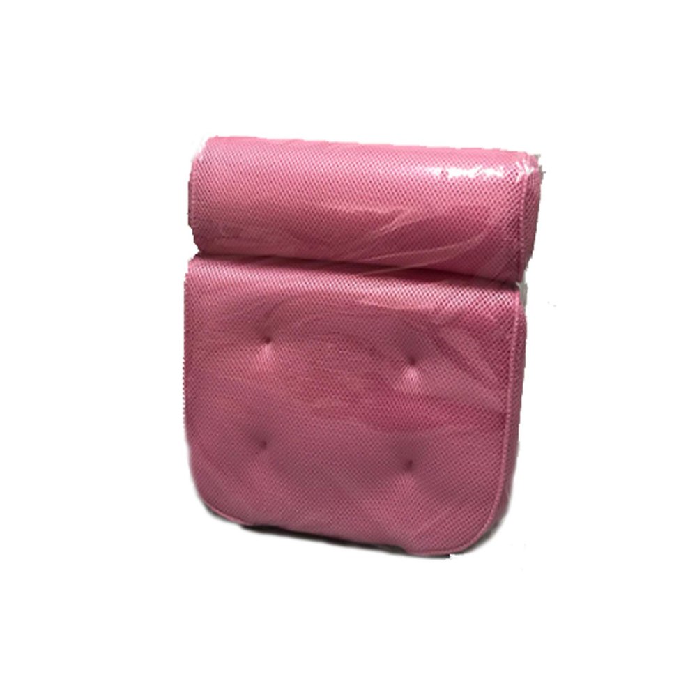 Bath Pillow 3D Mesh Bathtub Headrest 4 Suction Cups Non Slip Neck Shoulder Head Support Spa Cushion for Bathtub, Hot Tub, Jacuzzi (Deep Pink)