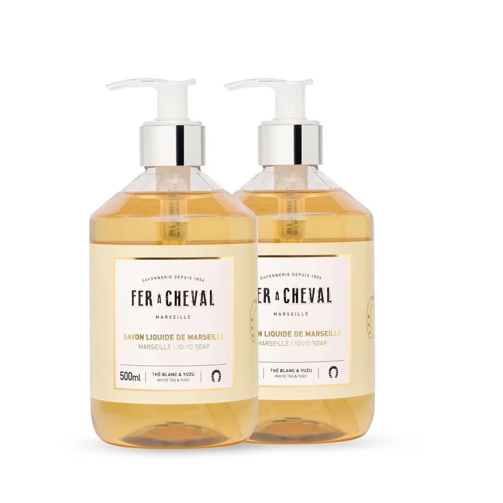 Fer Cheval White Tea & Yuzu Marseille Liquid Soap | Shea Butter & Sweet Almond Oil, Luxurious Hydration, 97% Natural Ingredients - Set of 2, 16.9 f oz