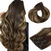 HOTBANANA Human Hair Clip in Hair Extensions, Balayage Chocolate Brown Mixed Caramel Blonde 120g Clip in Hair Extensions Real Human Hair Straight Remy Hair Clip Ins Dark Roots Ombre 22 Inch 7pcs view 1