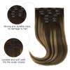 HOTBANANA Human Hair Clip in Hair Extensions, Balayage Chocolate Brown Mixed Caramel Blonde 120g Clip in Hair Extensions Real Human Hair Straight Remy Hair Clip Ins Dark Roots Ombre 22 Inch 7pcs view 2