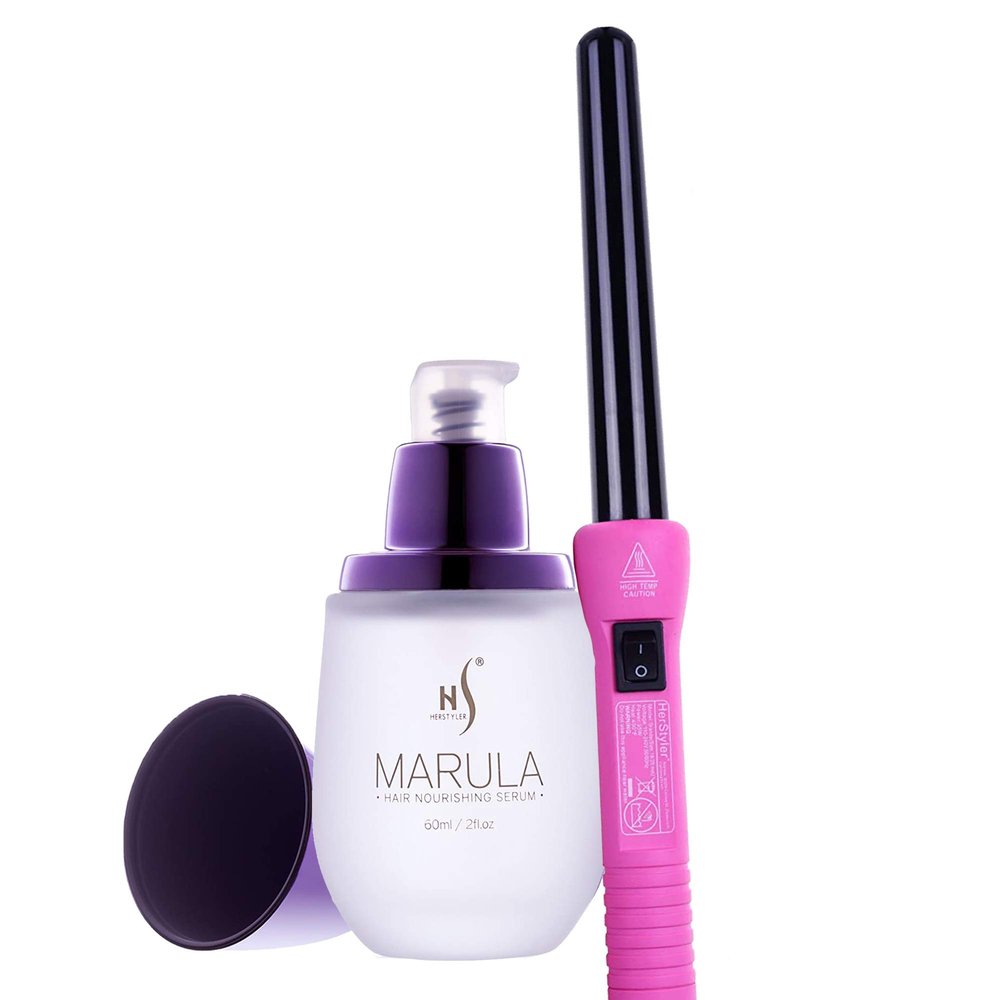 Herstyler Grande Pink Curling Iron and Marula Oil Hair Serum Set