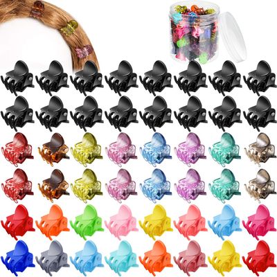 WILLBOND 100 Pieces Mini Hair Claw Clip Plastic Small Colorful Hair Clamps Clips Tiny No-slip Jaw with Box Container for Women Friends Styling Accessories (Mixed Colors)