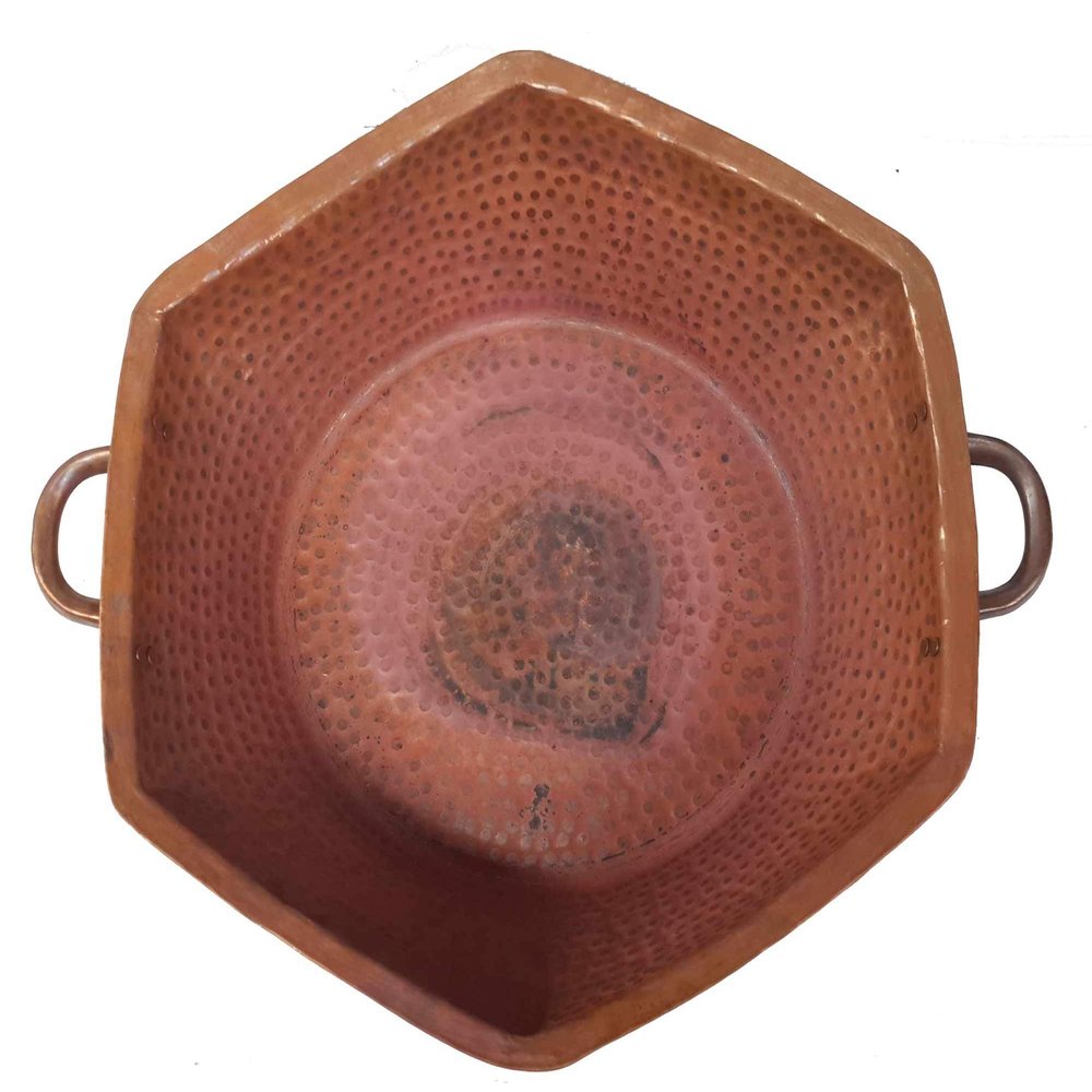 Side Handles Rustic Hexagonal Copper Foot Rub Spa Bowl