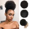 100% Human Hair Afro Puff Drawstring Ponytail Short Curly Afro Bun Hair Extension Natural Black 1B# Hairpiece with Two Clips for Black Women view 1