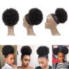 100% Human Hair Afro Puff Drawstring Ponytail Short Curly Afro Bun Hair Extension Natural Black 1B# Hairpiece with Two Clips for Black Women view 3