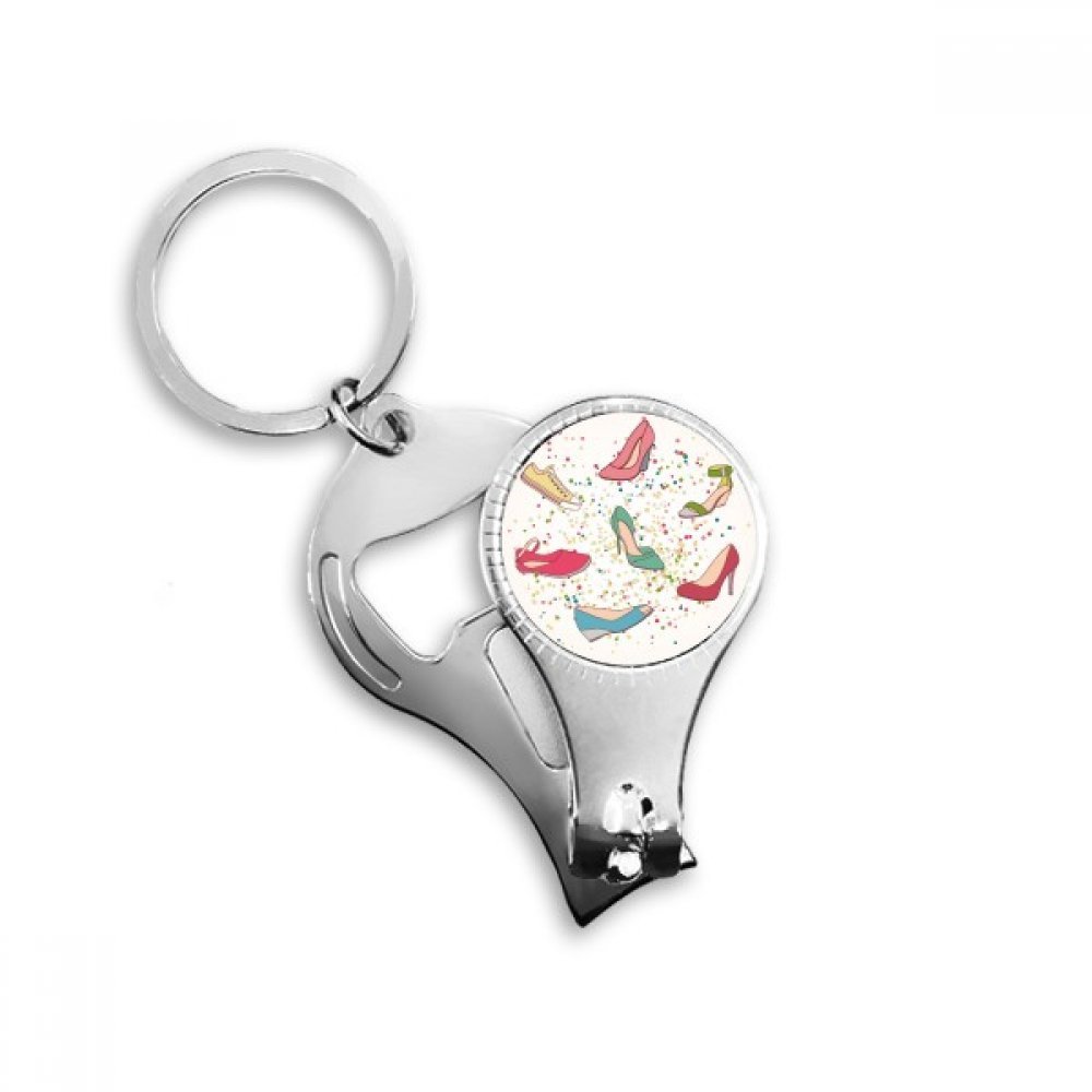 Colorful Cartoon High Heels Shoes Pattern Nail Nipper Ring Key Chain Bottle Opener Clipper