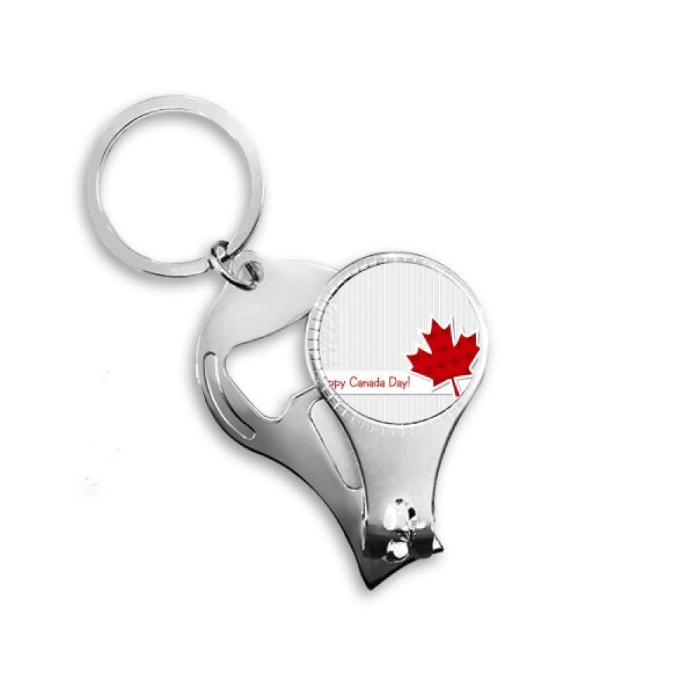 Happy Canada Day Vertical Grain Maple Leaf Nail Nipper Ring Key Chain Bottle Opener Clipper