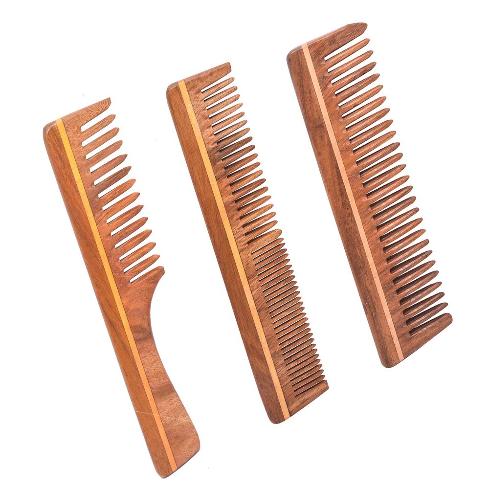 Ayan Handmade Natural Pure Healthy Neem Wooden Comb Wide Tooth for Hair Growth,Anti-Dandruff Comb For Women And Men (Mix Combo Set 3)