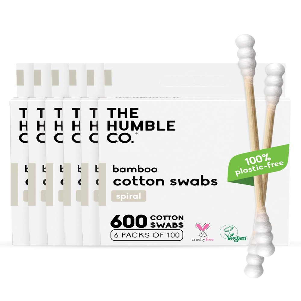 The Humble Co Bamboo Cotton Swabs with Spiral Design, 600 Count - Cotton Buds for Ears, Makeup, Baby Care & Cleaning - Personal Hygiene Essentials & Toiletries - Daily Products for Travel & Home